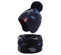 XIAOHAWANG Dinosaurio Bebé Sombrero Bufanda Conjunto Sombreros Invierno para Niño Niña Gorro Caliente Otoño 0-7 Años, Marino Dinosaurio (Sombrero + Bufanda), 4-7 años
