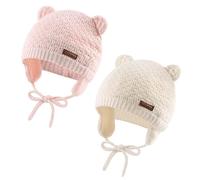 XIAOHAWANG Gorro de bebé con orejeras y pompón de oso, suave gorro de punto para bebé niño, lindo gorro de invierno para bebé niña, otoño e invierno, 6-18 meses