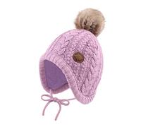 XIAOHAWANG Gorro de Invierno para niños niñas Invierno Sombrero de Punto con Forro de Terciopelo para niños y niñas con pompón, Violeta, 6-18 Meses