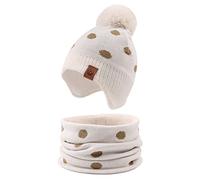 XIAOHAWANG Gorro de Punto para bebé, Gorro de Invierno cálido para niños, con pompón, Sombrero Beige + Bufanda, 4-7 años