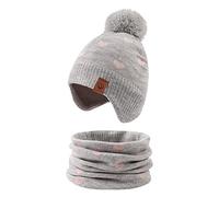 XIAOHAWANG Gorro de Punto para bebé, Gorro de Invierno cálido para niños, con pompón, Sombrero Gris + Bufanda, 2-4 Años