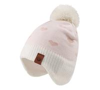 XIAOHAWANG Gorro de Punto para bebé Invierno cálido para niños y niñas, Forro Polar para niños pequeños con pompón, White Heart Hat, 4-8 Años