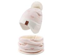XIAOHAWANG Gorro de Punto para bebé Invierno cálido para niños y niñas, Forro Polar para niños pequeños con pompón, Sombrero Blanco + Bufanda, 9-24 Meses