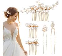 Xiaohui887 5 peines para el pelo de novia con perlas en forma de U, pinzas para el pelo de novia de perlas sintéticas, peine lateral dorado para mujeres y niñas