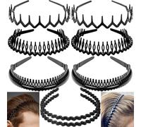 Xiaohui887 8 diademas de plástico antideslizantes sin esfuerzo con peine de dientes, diademas delgadas negras para mujeres, hombres, adolescentes, niñas, color negro clásico brillante
