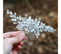 Xiaohui887 Peine para el pelo de cristal para novia, hecho a mano, aleación de perlas blancas, con diamantes de imitación, accesorio para el cabello para mujeres y niñas