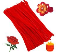 XIAOJING0 100 Piezas Línea Chenilla Limpiapipas de 30 cm,Pipas de Chenilla Pipe Cleaners Manualidades DIY Halloween Decoraciones Navideñas para Manualidades y Decoración-Rojo Grande