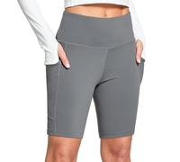 XIAOKS Pantalones Cortos de Motociclista de Cintura Alta con Bolsillos for Mujer for Hacer Ejercicio en el Gimnasio, Yoga, Correr y Hacer Deporte(Gray,M)