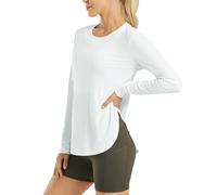 XIAOKS Women‘s Long Sleeve Workout UV Shirts Tops Loose Fit Athletic Running Yoga Shirts Daily T-Shirts Quick Dry Lightweight Tops(White,S)