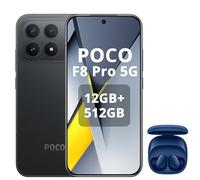 XIAOMI POCO F8 Pro 5G - Smartphone de 12+512GB, Triple cámara de 50MP con OIS, Pantalla AMOLED de 6,59”, Snapdragon 8 Elite, Cargador no Incluido, Negro, Incluso Blue Earphone