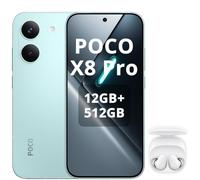 XIAOMI POCO X8 Pro 12+512GB Smartphone, Dimensity 8500-Ultra, 6500mAh Battery, Sony IMX882 50MP Sensor with OIS, 50MP CAM, Green, Charger Not Included, with White Earphones