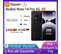 Xiaomi Redmi Note 14 Pro 5G, NFC, teléfono inteligente, MediaTek Dimensity 7300-Ultra, pantalla AMOLED de 6,67 "y 1,5 K, 120 Hz, cámara de 200 MP, 5110 mAh,Cargador no Incluido Coral Green
