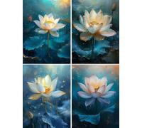 Xiaonu 4 piezas Diamond Painting 15x20cm Flores Diamond Painting Kit Completo Pintura de Diamante Adultos Niños flores de loto Diamante Cuadro Diamond Art Punto de Cruz Bordado para Decoración Hogar