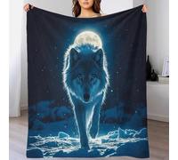 XiaopangXY 40x50inch(100x130cm) Manta con Estampado De Solitario Lobo, con Estampado 3D, Luna Llena, Cómoda Y Transpirable, Manta para Sofá con Aire Acondicionado, Camping para Adultos Y Niños