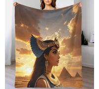 XiaopangXY Manta con Patrón De Egyptian Queen Franela para Cama, Mantas para Sofa 40x50inch(100x130cm), Blanket De Microfibra, Suave, Cálida, Transpirable, Ligera, Cleopatra Manta Cuatro Estaciones