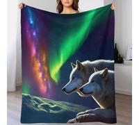 XiaopangXY Manta De Verde Aurora Boreal Suave De Franela De 40x50inch(100x130cm), Suave Manta De Forro Polar, Manta para Cama De Gatitos Y Lobo
