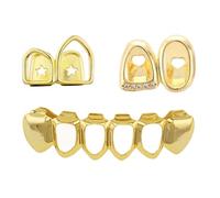 XIAOQENAN 3 piercings de latón con estructura doble hueca ventilada, resistente a la corrosión, selección de doble tono, joyería corporal recubierta de acero inoxidable, talla única, como se describe