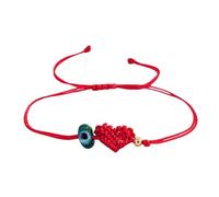 XIAOQENAN Abalorio de cordón rojo hecho a mano con dije de corazón ajustable para mujeres y hombres, regalo de amistad, dije de corazón, joyería de cuentas de ojo azul, talla única, como se describe