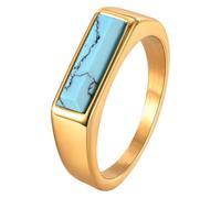 XIAOQENAN Anillos ajustables de turquesa natural con ajuste seguro de garras, sofisticado acero inoxidable 316L para uso diario, tamaños a juego con herramienta de medición, talla única, como se