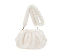 XIAOQENAN Bolso de hombro profesional de felpa para mujer, diseño de volantes, múltiples métodos de transporte, ergonómico, espacioso para uso diario, bolso mullido, White, One Size