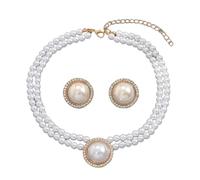 XIAOQENAN Elegante juego de joyas de perlas de imitación para bodas, fiestas, uso diario para mujer, collar y aretes de perlas de moda