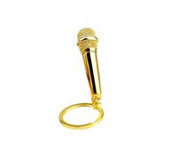 XIAOQENAN Llavero de micrófono portátil único para fanático de la música, llavero con forma de micrófono, adorno de tamaño de bolsillo, llavero de aleación con nota musical, dorado, Talla única