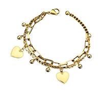 XIAOQENAN Pulsera de corazón con cadena ajustable, sofisticada pulsera de doble corazón para mujeres a la moda, uso diario, talla única, como se describe