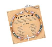 XIAOQENAN Pulsera de piedra con tarjeta de bendición, regalo para camaradas adherentes, familiares, entidades idolizadas, elegante joyería de confirmación de bautismo para adolescentes, talla única
