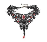 XIAOQENAN Punk Styles - Collar de encaje geométrico con colgante de gota de sangre, cadena ajustable para el cuello para conciertos, collar de encaje negro, talla única, como se describe, como se