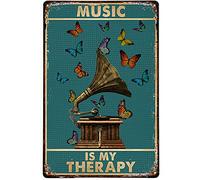 XIAOQIU Cartel de metal con texto en inglés "Music is My Therapy" (Música es mi terapia); letrero de metal decorativo para la playa, playa, hogar, club, salón, póster decorativo de pared de 8 x 12
