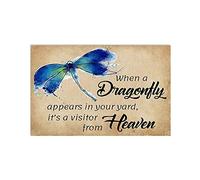 XIAOQIU Cartel de metal con texto en inglés "When A Dragonfly Appears in Your Yard Its A Visitor from Heaven", placa de regalo funerario, arte para patio, 8 x 12 pulgadas