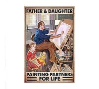 XIAOQIU Letrero de metal retro con texto en inglés "Father and Daughter Painting Partners for Life", de aluminio, para cocina, hogar, café, decoración de pared, 8 x 12 pulgadas