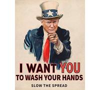 XIAOQIU Póster de hierro con texto en inglés «Uncle Sam Trump I Want You to Wash Hands» para bar, pub, garaje, comedor, cafetería, decoración del hogar, póster de metal, 20,3 x 30,5 cm