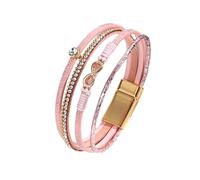 XIAOQIXI Pulsera de estilo bohemio con símbolo de infinito con virutas de diamante y cierre magnético, piel tejida con incrustaciones de diamantes para mujer, talla única, Cuero sintético, No es una