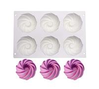 XiaoShenLu molde de silicona 3d, Moldes de silicona para postres pudín, 6 cavidades Forma de Spirale Flower, Blanco