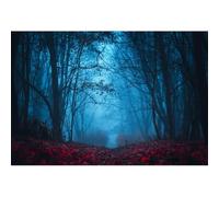 Xiaoterna 2,2x1,5m Halloween Fondo Misterioso Bosque Nublado Fotografía Fondo Horror Noche Parque Sendero Árboles Hojas Rojas Espeluznante Decoración de Halloween Foto Estudio Atrezzo