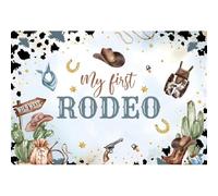 Xiaoterna 2,2x1,5m Mi Primer Rodeo Cumpleaños Telón de Fondo Estrellas de Oro Vaquero del Salvaje Oeste Fondo Fotografico 1er Cumpleaños Vintage Grano de Oro Moteado Cactus Telón de Fondo