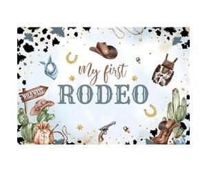 Xiaoterna 2,2x1,5m Mi Primer Rodeo Cumpleaños Telón de Fondo Estrellas de Oro Vaquero del Salvaje Oeste Fondo Fotografico 1er Cumpleaños Vintage Grano de Oro Moteado Cactus Telón de Fondo