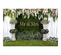 Xiaoterna 2,2x1.5m Señor y Señora Fiesta de Boda Telón de Fondo Flores de Colores de Hierba Verde de Pared Foto Telón de Fondo Floral Pared de Hierba Flor Arco de Fondo de fotografía para la Boda