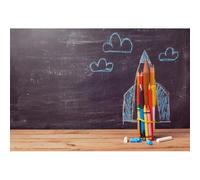 Xiaoterna 2,2x1,5m Volver a la Escuela Telón de Fondo Cohete de Lápices Pizarra Fondo Fotográfico Antiguo Pizarrón Colorido Crayón Tiza Fondo de Madera del Piso Niños Retrato Foto Estudio Atrezzo