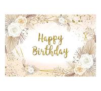 Xiaoterna 2,5x1,8m Bohemia Telón de Fondo Feliz Cumpleaños para Niñas Puntos Dorados Pampa Hierba Fondo de Fotografía Flores Decoración de Fiesta de Cumpleaños Cartel para la Mesa de la Tarta