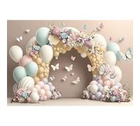 Xiaoterna 2,5x1,8m Niña Cumpleaños Fotografía Fondo 3D Colorido Globo Flor Mariposa Fondo Globo Flores Decoración de Fiesta de cumpleaños Niños Adultos Retrato Atrezzo para sesión de Fotos