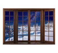 Xiaoterna 2,5x1,8m Ventanas Escena de Nieve Telón de Fondo Vintage Ventana de Madera Bosque de Invierno al Aire Libre Galaxia Fondo Fotografico Naturaleza Paisaje Nevado Pino Decoración de Navidad