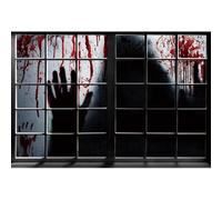 Xiaoterna 3x2,5m Fondo de Escena sangrienta para Halloween Fondo fotográfico con Salpicaduras de Sangre en la Ventana Huella de Mano Mancha de Sangre Decoraciones para Fiestas de crímenes