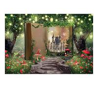 Xiaoterna 3x2m Bosque Telón de Fondo Libro Mágico Mundo de Cuento de Hadas Telón de Fondo Bosque de Fantasía Castillo Seta Hierba Flores Luces de Purpurina Fotografía de Fondo