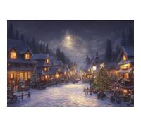 Xiaoterna 6x3m Fondo navideño Nocturno País de Las Maravillas Invernal Vista del Pueblo Fondo fotográfico con árbol de Navidad Casa Vintage Paisaje nevado Bosque Año Nuevo Decoración para Fiestas