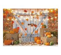 Xiaoterna 6x3m Otoño Acción de Gracias Telón de Fondo Otoño Cosecha Antiguo Marrón Puerta del Granero Calabaza Fotografía de Fondo Heno de Hojas de Arce Pared de ladrillo Granja Decoración