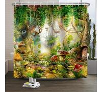 Xiaoterna Cortina de Baño Bosque de Hadas Seta Cortina de Baño Hierba de Árbol Primavera Cortina de Baño Bosque Encantado Selva Fantástica Tejido Impermeable Lavable a máquina 120x180cm