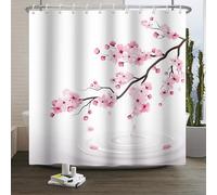 Xiaoterna Cortina de Baño Flor de Cerezo 3D Sakura Japonés Rama de Cerezo Cortina de Baño Flores en Flor Cultura Clásica Japonesa Río Ripple Cortinas de Baño Blancas Rama de Flor 200x180cm