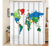 Xiaoterna Cortina de Baño Mapamundi Cortina de Baño Anti Moho Moderno Colorido Mapa del Mundo Cortina de Ducha Blanca Colorido Mapa del Mundo Tejido Impermeable Lavable a máquina 150x180cm